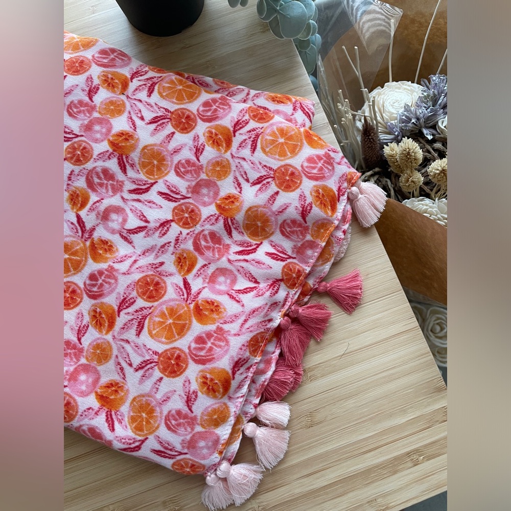 J. Crew orange citrus scarf with pink tassel